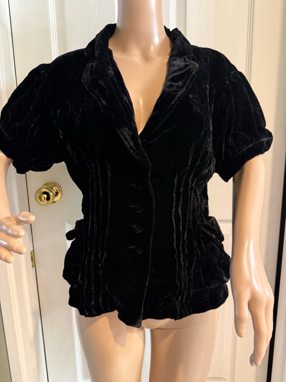 Y2K Velvet Gothic Grunge Fairy Top Black Sashimi Buttons Puff Sleeve Size L